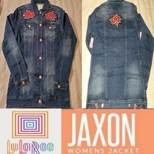 NWT SMALL LULAROE JAXON DENIM JACKET  ROSE PATCHES